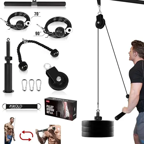 Fitness LAT and Lift Pulley System, Dual Cable Machine(70'' and 90'') with Upgraded Loading Pin for Triceps Pull Down, Biceps Curl, Back, Forearm, Shoulder-Home Gym Equipment(Patent)