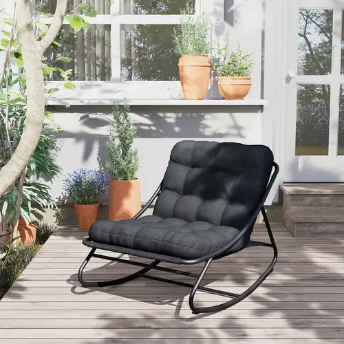 GRAND PATIO Single Seat Casual Patio Chair - Dark Grey Thick Cushion, Modern Ergonomic Design, Fixed Arms, Stainless Steel Frame, 24.2 lbs, 42"d x 30.5"w x 27"h Indoor-Outdoor Rocker for Front Porch Relaxation, 42X30.5x27"