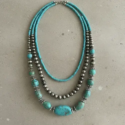 Boho Style Turquoise Texture Beaded Necklace Set, Fashion Jewelry for Party, Daily Clothing Decor, Trendy All-match & Exquisite Jewelry for Birthday Gift, Daily Wear Necklace, Decorative Necklace, Bead Necklaces
