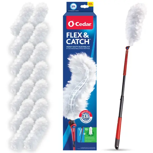 O-Cedar Flex & Catch Heavy Duty Dusting Kit with 3ft Handle and 15 Refills for Home Cleaning