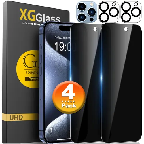 [2+2] Pack Tempered Glass Privacy Anti-Spy Screen & Camera Lens Protector for iPhone 17/17e/16/16e/15/14 Plus/13 Mini/12/11 Pro Max, Scratch Resistant, Secure Protection, Easy Install, No Bubbles, Iphone-Compatible Phone Screen Protectors
