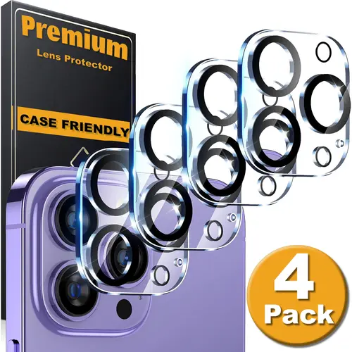 [4 Pack] Smartphone Camera Lens Protector Tempered Glass, 9H Hardness HD Protection Accessories for iPhone 17/17e/Air/16/16e/15/14 Plus/13 Mini/12/11 Pro Max, Cellphone Casing Friendly, Anti-Scratch, Anti-Drop, Strong Adhesive, No Night Shot Impact