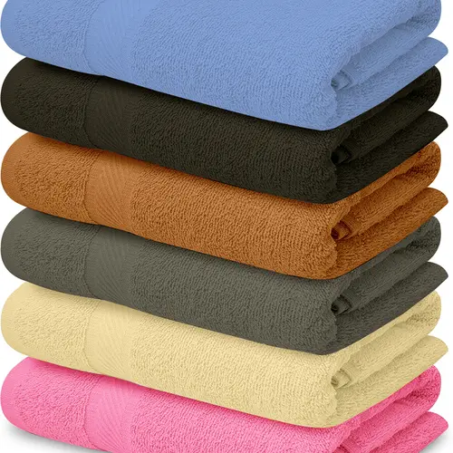 QUBALINENZ 100% Cotton Bath Towels-27x54inch - 6 Pack Shower Towels - Light Weight, Ultra Absorbent Towels for Bathroom Set Cream Gift Multicolor