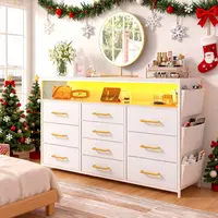 【Serial Movers Pick】Raybee 10 Fabric Drawers Storage Dresser with LED, Spacious storage space & Sturdy frame but lightweight, Space Saving Closet Organizer Perfect for Dorm, Apartments, Bedroom & Living room,Easy Assembly, #Small space renter storagehacks