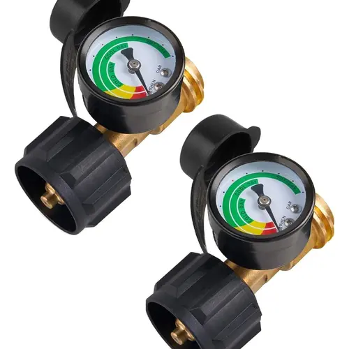 Heavy Duty Propane Tank Gauge Level Indicator & Leak Detector (Set of 2) - Fits 5lb-40lb Tanks with Type 1 Connection, Universal for BBQ, RV, Home Hardware Measuring Tool Pressure Instrument