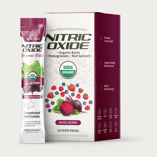 Snap Supplements - Nitric Oxide Organic Beet Root Powder - Circulation Superfood On-The-Go - Convenient Single Serve Stick Packs (10 Packs)