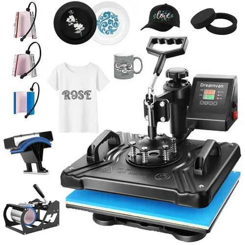AKEYDIY 8-in-1 Multifunction Digital Heat Press Machine - 12"x15" 360-Degree Swing Away Combo for T-Shirts, Mugs, Hats, Plates, Tumblers, Sublimation Heat Transfer, Ideal for DIY Beginners