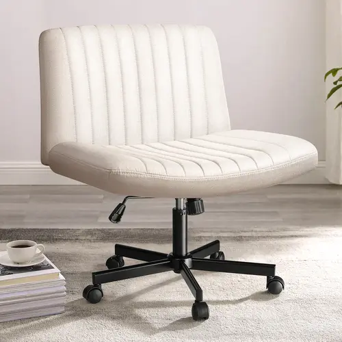 PUKAMI Criss Cross Wheels Home Office Furniture - Adjustable Armless Desk Chair Ergonomic Cross-Legged Functional Chair for Home Office Use