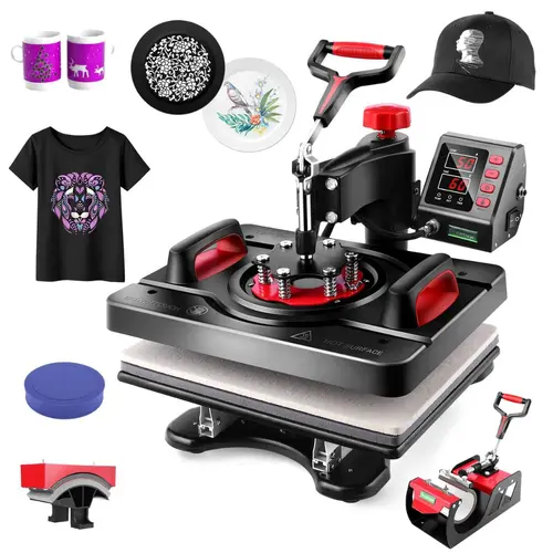 AKEYDIY 5-in-1 Professional Sublimation Heat Press Machine, 15"X12" Swing Away with Double Tubes for Custom Craft T-Shirts, Mugs, Hats, Plates, Digital Tumbler Heat Transfer