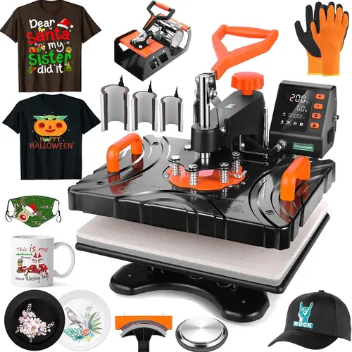 AKEYDIY 12x15 Inch 850W Digital Swing-Away Heat Press Machine Combo for T-Shirts, Handicraft Sublimation Transfer, Mugs, Hats, Bags, Plates (Orange)