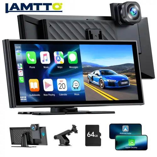 LAMTTO 9.26" Wireless CarPlay Screen with Dash Cam - 4K Front 1080p Rear Camera Car Video Player with GPS Navigation Mirror Link Loop Recording - Apple CarPlay Android Auto Vehicle  | Car Accessories for Man and Woman