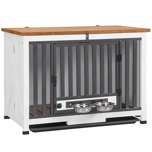 Aivituvin-AIR100 Portable Solid Wood Dog Crate Furniture - Collapsible, Sturdy Iron Frame Feels Secure, Folding Saves Space, Easy Clean Pull-Out Tray, Quick Fold Setup, Solid Fir Durable Crates & Kennels for Puppies