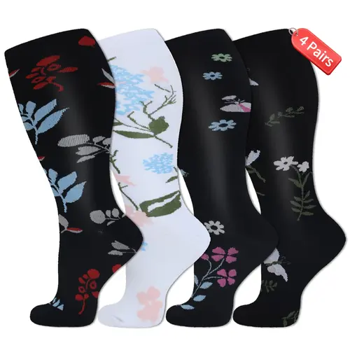 Isunie 4 Pairs Wide Calf Compression Socks for Women & Men, 15-20 mmHg, Breathable, Lightweight & Moisture-Wicking for Circulation, Work, Travel & Everyday Wear, Live Exclusive