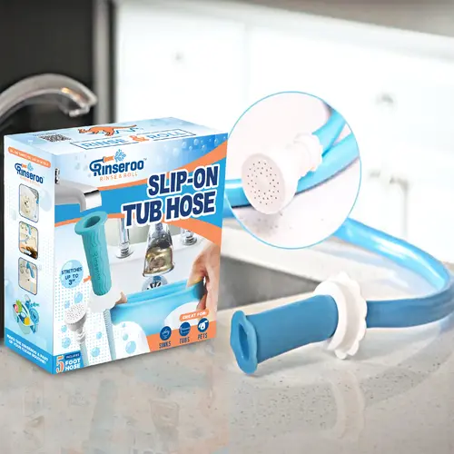 Rinseroo Tub Hose – 5ft Slip-On Bathtub Faucet Hose & Sprayer for Pet Bathing, Hair Washing & Tub Cleaning – Fits Tub Spouts & Faucets Up to 3” – No Installation