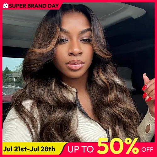 [Bye Bye Slip]UNice Glueless Balayage Highlight Body Wave Wig with Drawstring Pre-cut 7x5 HD Lace Closure Human Hair Wigs with Bleached Knots Friendly for Beginners Summer Wig
