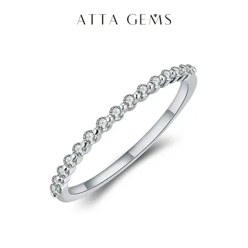 ATTAGEMS Women's 925 Silver Synthetic Moissanite Solitaire Bubble Ring - Unisex Elegant Fashion Eternity Band for Wedding, Engagement - Jewelry R107, Elegant Fashion Rings