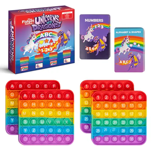 THE FIDGET GAME Unicorns Vs. Dragons! Fidget Mats for Learning Colors, Numbers, Alphabet & Shapes with Engaging Gameplay