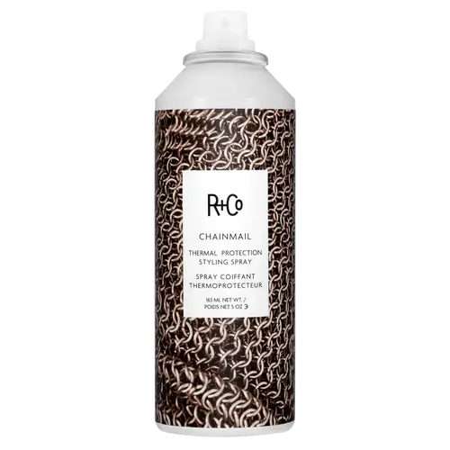 R+Co Chainmail Thermal Protection Styling Spray - Strong Hold Lightweight Haircare with 450°F Heat Protection for Silky Shine