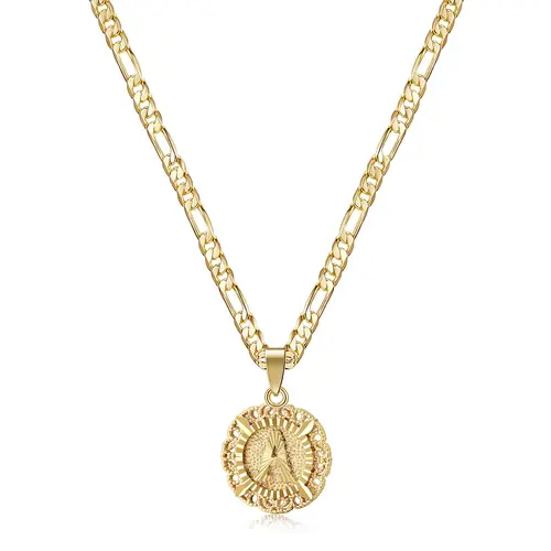 KissYan Women's 14K Gold Plated Dainty Gold Letter Initial Pendant - Round Capital Monogram, Figaro Chain, Elegant Accessory, Necklace Gift, GF Gift (A-Z Options for Mothers Day, TikTokShopBackToSchool)
