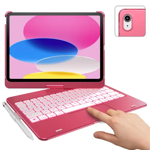 【Typecase 360° Rotatable Tablet Keyboard Case】 for 11" 2025 iPad 11th Gen (A16), 10.9" 2022 iPad 10th Gen - Adjustable Magnetic Stand, 11-Color Backlit Multifunctional Wireless Keyboard, Multi-Touch Trackpad, Pencil Holder, Thin & Light Tablet Accessories