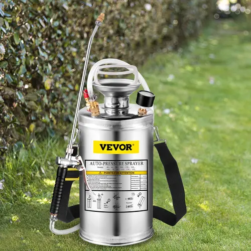 【toolupgrade】VEVOR 1.5 Gal Stainless Steel Hand Pump Sprayer with Pressure Gauge, Safety Valve Guard, Spray Adjuster, Wand, Handle, Reinforced Hose, Mist-Generating Nozzles, Spray Guns, Durable Garden Hose for Gardening, Automotive Sanitizing (Father's D