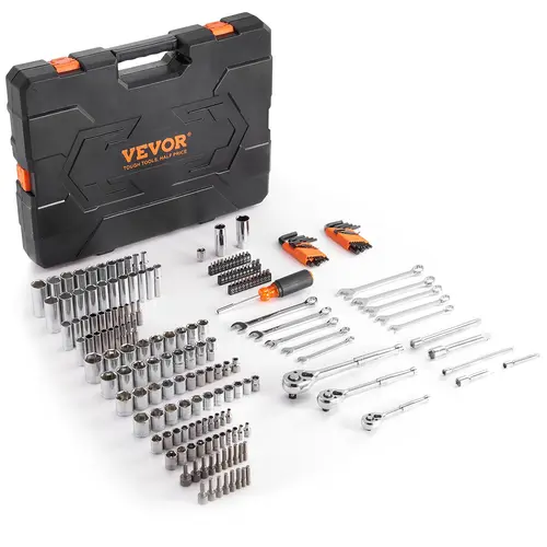 【Summervibes】VEVOR Mechanics Tool Set and Socket Set,  1/4" 3/8" 1/2" Drive Deep and Standard Sockets, 205 Pcs SAE and Metric Mechanic Tool Kit with Bits, Combination Wrench, Hex Wrenches, Accessories, Storage Case, Multifunctional Tool Kit, Tool Kit Set