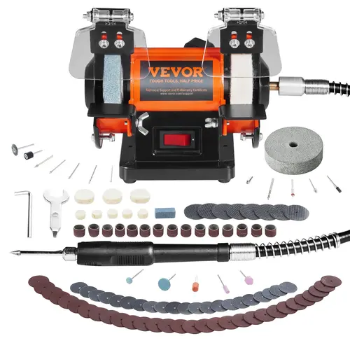 【toolupgrade】VEVOR Brushless Bench Polisher & Buffing Machine - Rotary Buffer, Buffer Polishing Tools, 3590 RPM Brushless Motor, 1.8kg, Adjustable Rest, Wool/Abrasive Wheels, 100+ Accessories, Rust Removal, for Metals/Gemstones, DIY Workshop Set