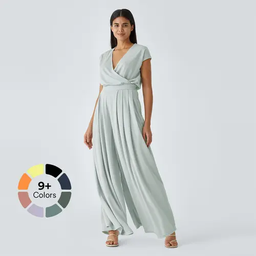 Halara V Neck Short Sleeve Plicated Side Pocket Wide Leg Flowy Waffle Casual Jumpsuit #BackToSchool