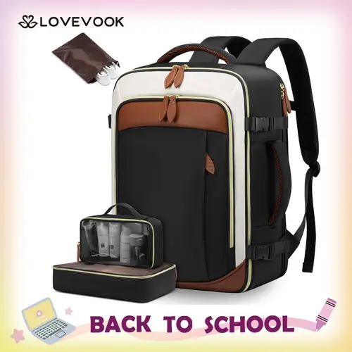 LOVEVOOK TSA-Friendly Travel Backpack with Storage Bag and Toiletry Bag - Fits 17-Inch Laptop, Travel Essentials, for Hiking, Overnight, Weekend Trips and Business Travel. TikTokShopBackToSchool