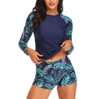 Daci Women Two Piece Rash Guard Long Sleeve Swimsuits UV UPF 50+ Swim Shirt Bathing Suit with Boyshort Bottom