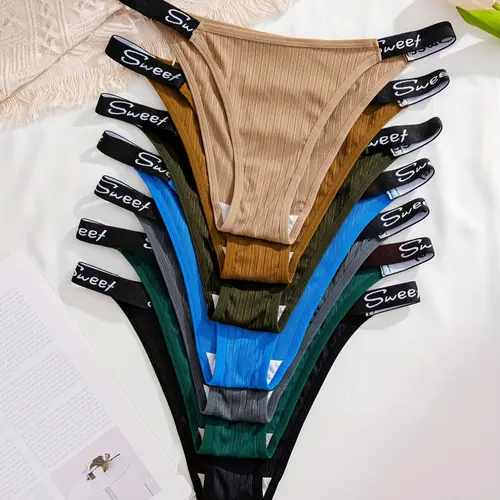 Women's Contrast Letter Tape Drop Waist Thongs, Casual Soft Comfy Breathable Panty for Daily Wear, Ladies' Underwear for All Seasons, Underwear for Women, Breathable Comfy Panties