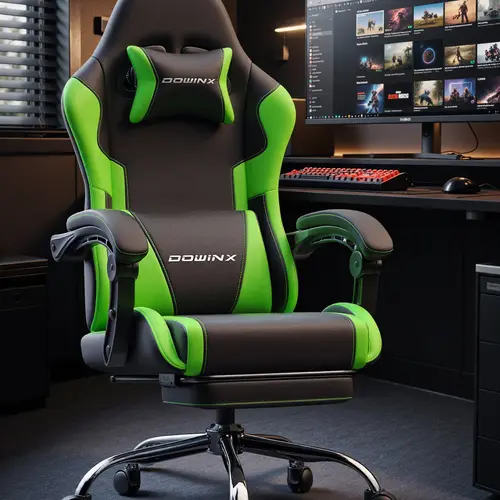Dowinx Ergonomic Gaming Chair: Massage Lumbar & Footrest, 330lb Capacity 2D-Linkage Armrest Computer Chair, White Professional Home Office Desk Chair