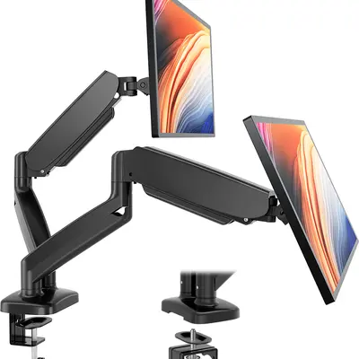 Furnest Adjustable Gas Spring Computer Monitor Riser - Desktop Mount Desk Arm with Clamp & Grommet Base, VESA 75/100 Bracket for 15-27 in, 4.4-15.4 lbs Screens, Desk Accessories