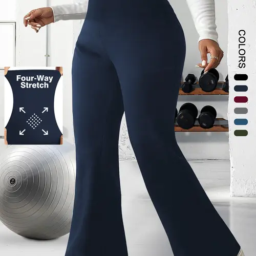 Plus Size Solid High-Waisted Flare-Leg Soft Leggings, Comfy Stretchy Leggings, Casual Comfy High Stretch Trousers for Daily Wear, Women's Bottoms for Summer, Athleisure Style Bottoms, High Waists Leggings