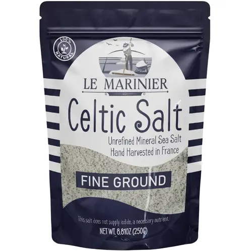 Le Marinier Celtic Salt Fine Ground 8.81oz, Mineral-Rich, Unrefined Sea Salt, 100% Natural, Hand Harvested,Electrolyte, Low Sodium