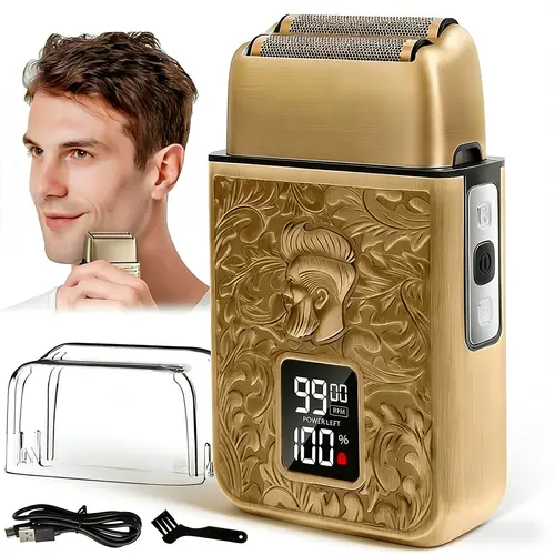 LARGNER 3-Speed Electric Head Shaver Beard Hair Shaver for Bald Men, Double-Foil Close Shave Cordless Portable Shaver USB Charging Waterproof Shaver with Beard Trimmer, Gift for Men
