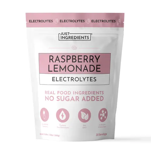 Just Ingredients Raspberry Lemonade Electrolytes – 30‑Serving Hydration Drink Mix with Coconut Water, Essential Minerals & Real Fruit Flavors – Sweetened with Monk Fruit & Stevia – No Artificial Ingredients