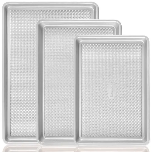 HONGBAKE Non-Stick Carbon Steel Baking Pan Set - Diamond Texture, Teflon-Free, Heavy Gauge Multi-Size Bakeware (Including 17.5''x12'' Sheet) for Oven Bakers, Kitchen Cooking Supplies, Home Essentials Gift