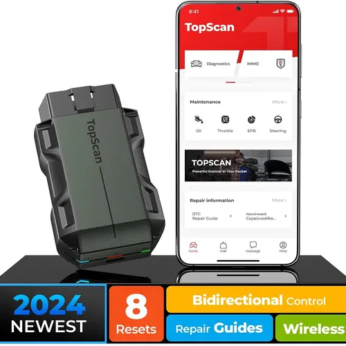 TOPDON Topscan Lite OBD2 Scanner Bluetooth, Wireless OBD2 Code Reader with Active Test, 8 Reset, Car Diagnostic Tool for All System, Vehicle Performance Test for iPhone & Android, All Software 1 Year Free
