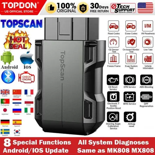 TOPDON TopScan Lite OBD2 Car Code Reader Bluetooth Scanner Automotive Dignostic Tool Full System ABS SRS