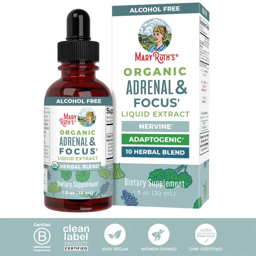 MaryRuth's Adrenal & Focus Herbal Blend for Adults - Adaptogenic - With Ginkgo Biloba & Astragalus - USDA Organic - Vegan - Non-GMO - 30 Servings