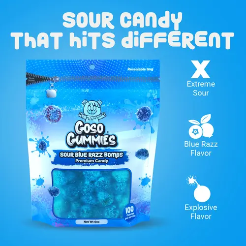 Goso Gummies Sour Blue Raspberry Gusher Bombs 6oz Bag - Sour Chewy Gummies | TikTok Viral Candy - Fruit Snack