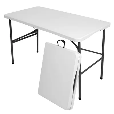 WGCTEK 4FT Portable Picnic Table - Fold-in-Half Portable with Handle, Fast Setup & Fold, Sturdy, Easy Storage, Great for Camping, Picnics, Parties (White, Indoor/Outdoor), Camping Gear Portable Picnic Table