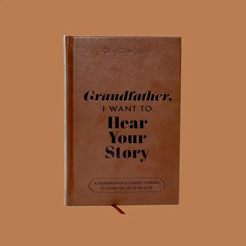 Heirloom Collection Edition Notebook Journal - Hardback Leather-Bound English Journaling Book with 154 Pages, Elegant Prompts, Elegant Interior, Attached Fabric Ribbon, Black Gold Leaf Lettering, Ideal Gift for Grandfathers
