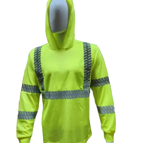 Hi Visibility Orange or Yellow Long sleeve hoodie shirt with heat transfer reflector / polyester birdeye Fabric for quick dry / Hi Vis Reflective shirt Workwear