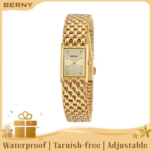 BERNY Gold Watch for Women Vintage Style Ladies Square Quartz Wristwatch All Stainless Steel Womens Dainty Tiny Old Money Goldwatch Luxury Casual Fashion Bracelet Tools Included, Gift for Mother Wife, Reloj de Mujer, Sohochic, Fall Fashion