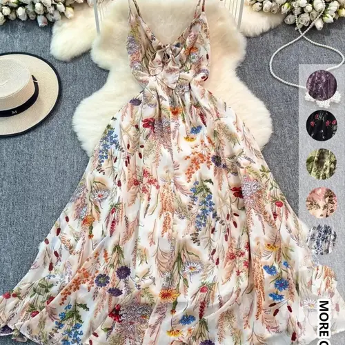 Women's Floral Print Lightweight Cami Dress, Boho Flowy Dress, Casual Boho Style, Boho Bohemian Fashion Vibe Casual A Line Dress for Beach Holiday Vacation, Ladies Dress for Summer, boho summer dresses, Casual Wear