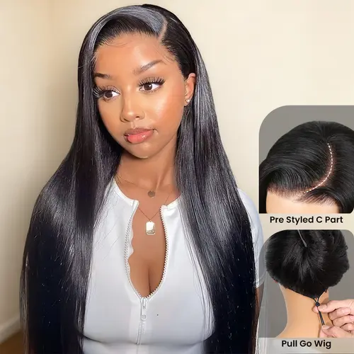 [24" Special Offer $129] Pre Lace Cut Side Part Wig With Drawstring 6x4.5 Lace Closure 100% Human Hair 180% Density Straight Wig Pre Plucked Pre Bleached, Natural Straight