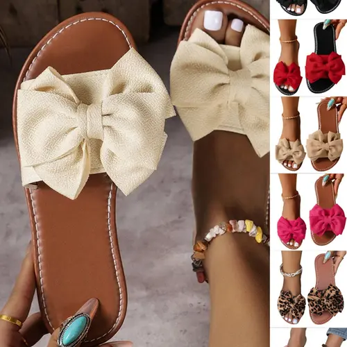 Women's Plain Bow Decorated Slip-On Flats, Boho Style Fashionable Sandals, Minimalist Lightweight Non-Slip Sandals for Summer & Outdoor Beach, Casual Home Sandals, Boho Style Slides