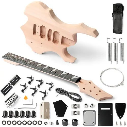 Glarry DIY Electric Guitar Kit - 6-String Build-Your-Own Guitar with Mahogany Body, Maple Neck, Wires & All Components, Great Creative Gift Idea for Beginners with Video Step Guides to Express Personal Style